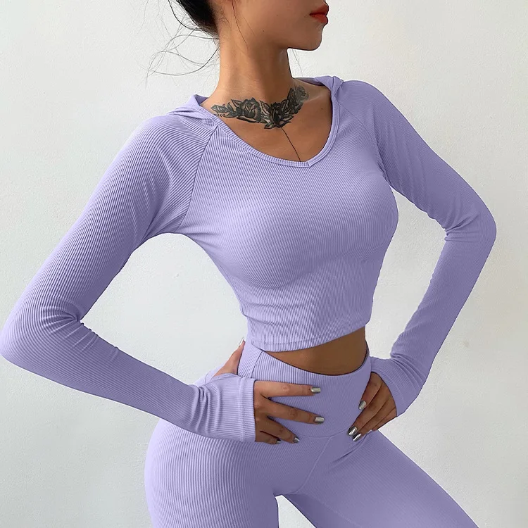 2021 Women Nylon Threaded Long-sleeved Hoodies Outdoor Street Gym Shirt ...