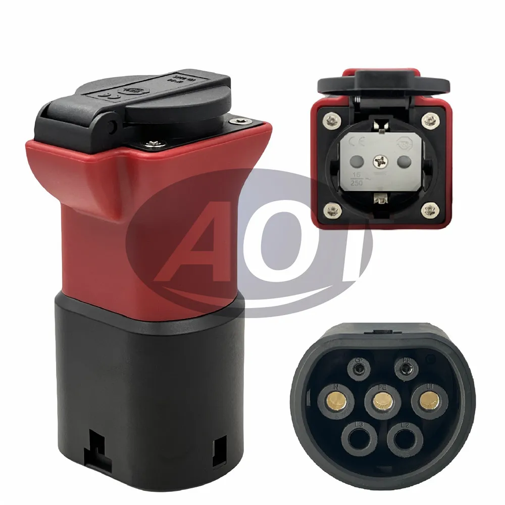 AOTAI Type 2 to Schuko adapter Vehicle-to-Load in the Kia EV6, Hyundai Ioniq 5 red color