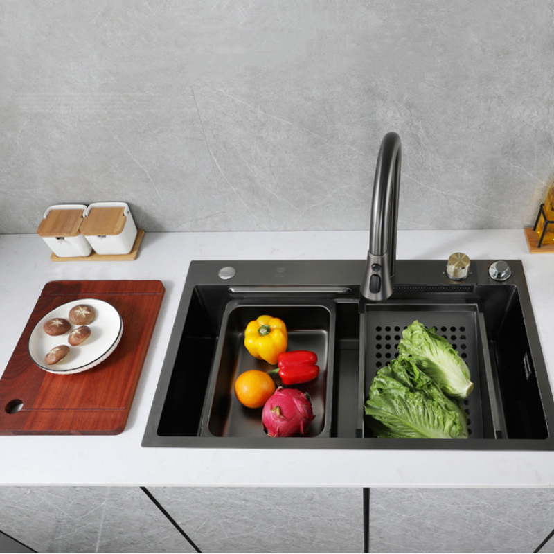Contemporary New Nano Black Kitchen Sink Pullout Faucet Waterfall