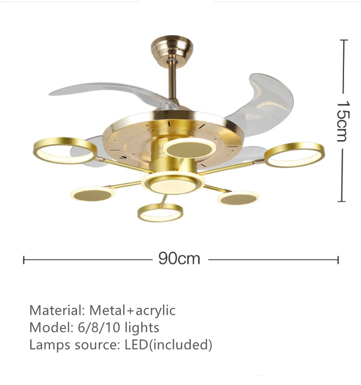 42 inch luxury  Foldable ceiling ABS Fan Blade chandelier with remote control fan lamp fixtures Led Light Fans Light