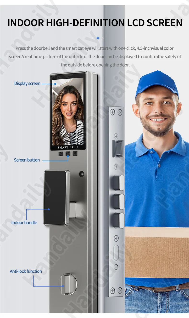 handaily video intercom 3d face authentication fingerprint door lock easy to install tuya smart lock smart home products h26-12