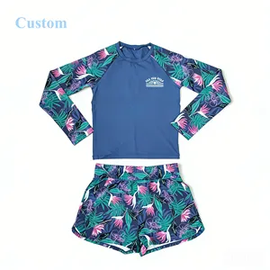 Hawaiian Style Long Sleeve Kids Swimsuit Beachwear for Summer Custom Floral Designs Two Piece Girls Swimwear Bathing Suit