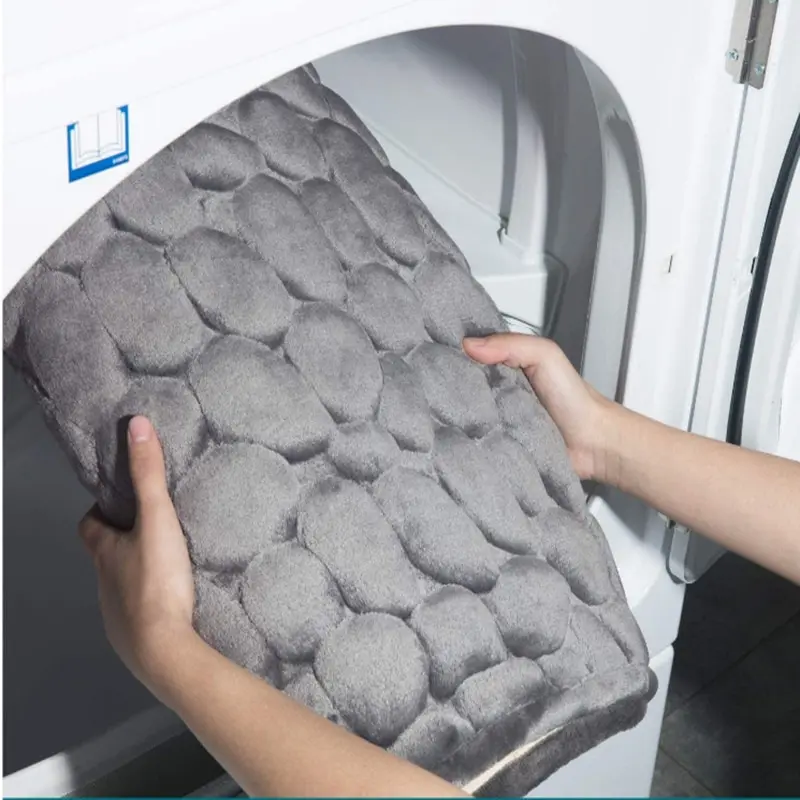 Bath Mat Set 2 Pieces Comfortable Carpet for Shower Room Embossed Coral Fleece Bath Rug Memory Foam Super Absorbent Floor Mat