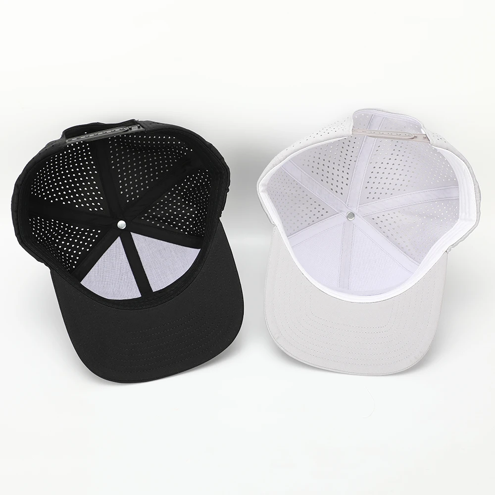 Custom Luxury 7 Panel Embroidered Logo Hip Hop Snap Back Water Resistant Perforated Laser Cutting Hole Snapback Cap Hat