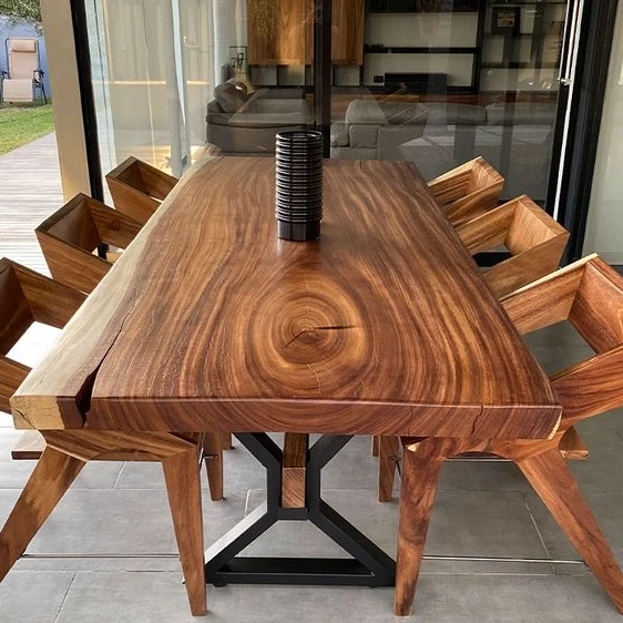 Factory Direct Modern Home Furniture Customize Size Kitchen Square Live Edge Solid Walnut Wood Slab Restaurant Dining Table