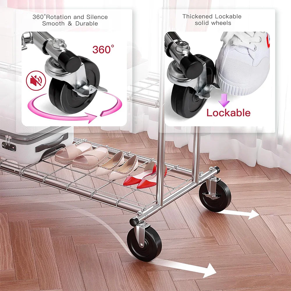 Heavy Duty Clothing Rack with Wheels Load 630lbs Clothing Racks for ...
