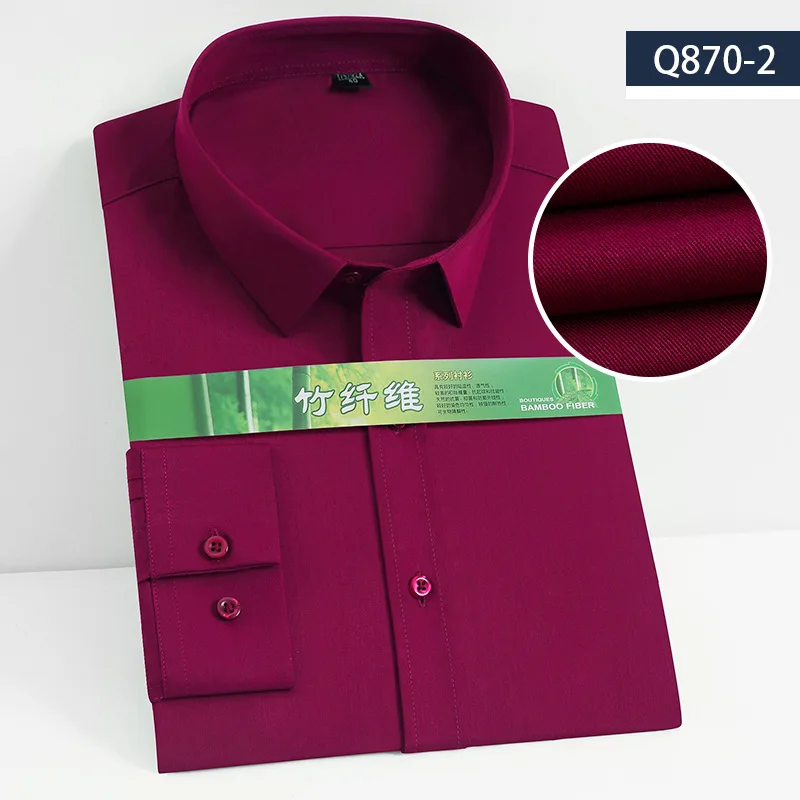2023 new bamboo fiber shirt men's long-sleeved shirt solid color stretch non-iron professional wear tooling custom LOGO