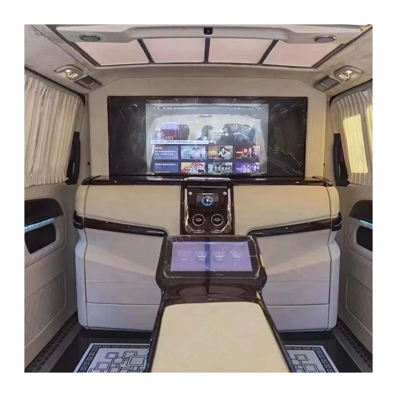 Изготовленный на заказ кожаный интерьер конверсионный фургон перегородка ТВ производители Роскошная Автомобильная для Vito /