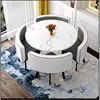 Mesa redonda estampada + cuero gris oscuro y blanco