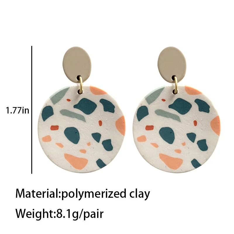 2025 New Style Leaf Pattern Round  Clay Earrings Female Fashion Korean  Handmade Leaf Pattern Polymer Clay Earrings