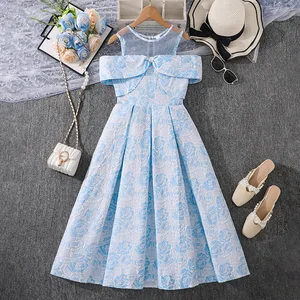 Girls' Dress 2026 Summer New Style Kids Summer Wear Flower Printed Off-shoulder Sleeveless Princess Dresses for Teenagers