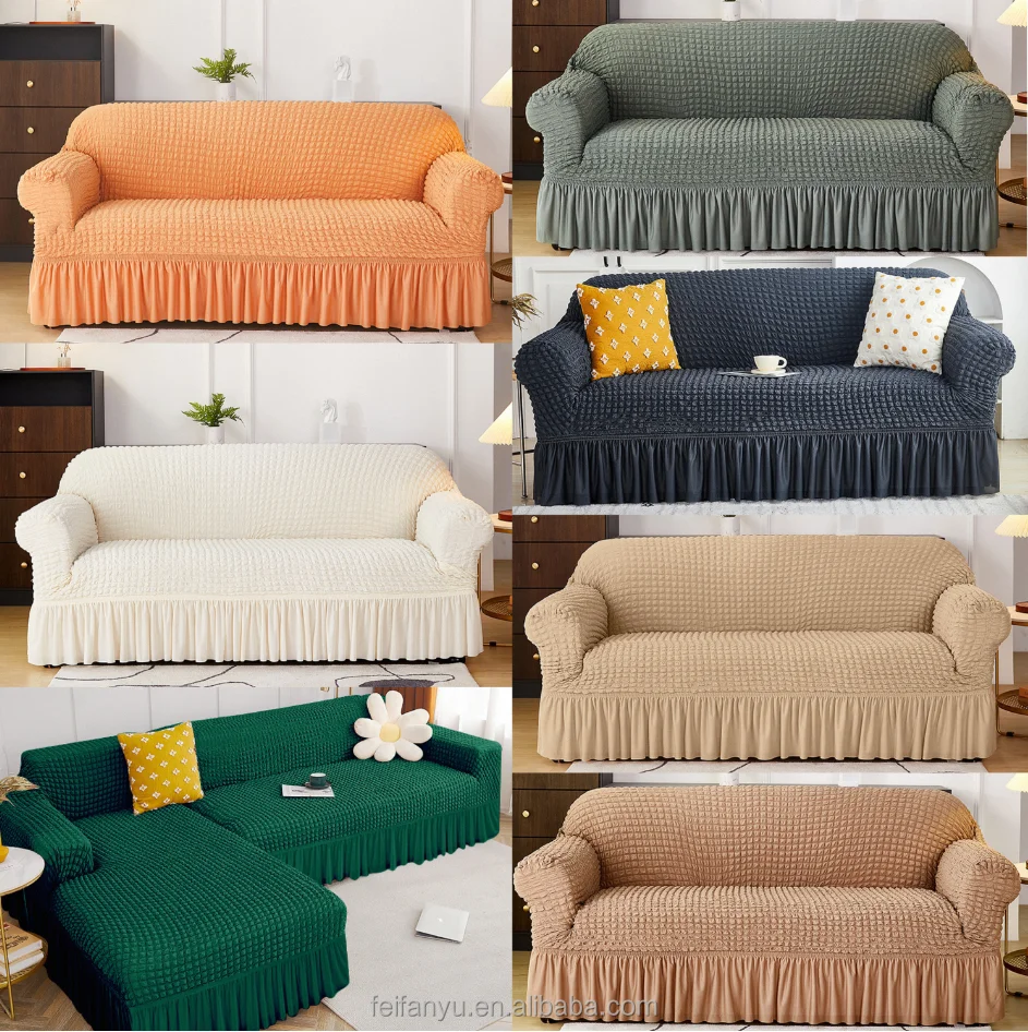Universal Custom High Stretch Sofa Slipcover With Skirt Bubble