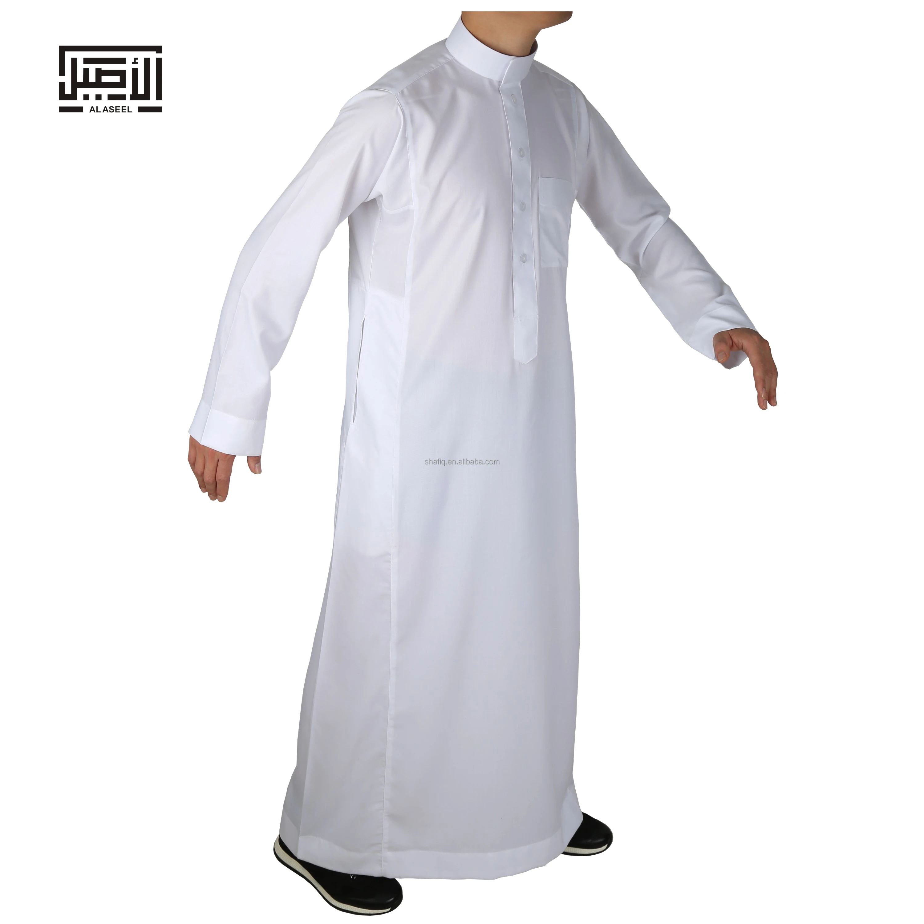 KRIPINC Djellaba Homme Brodé, Abaya Homme à Col Montant à Manches Longues, Caftan Homme Avec Poche, Qamis Homme Musulman, Boubou Homme Musulman, Robe Homme Musulmane Pour Ramadan (Blanc, L