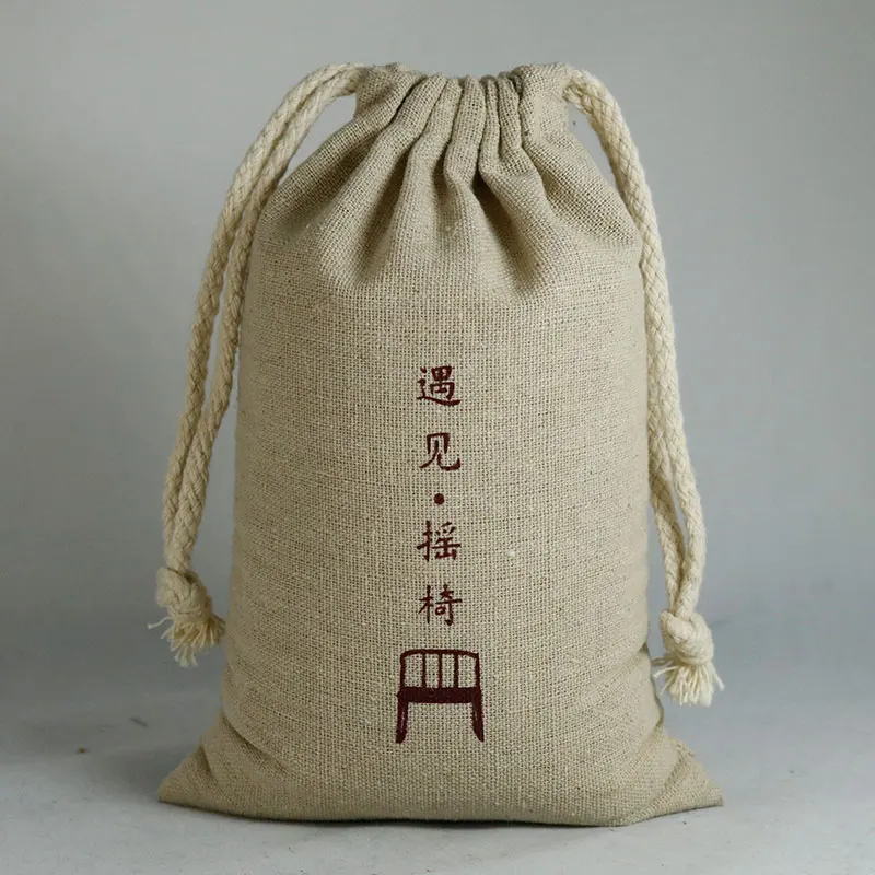 Cotton Linen Drawstring Storage Package Bag Coin Purse Travel School Accessory B 
