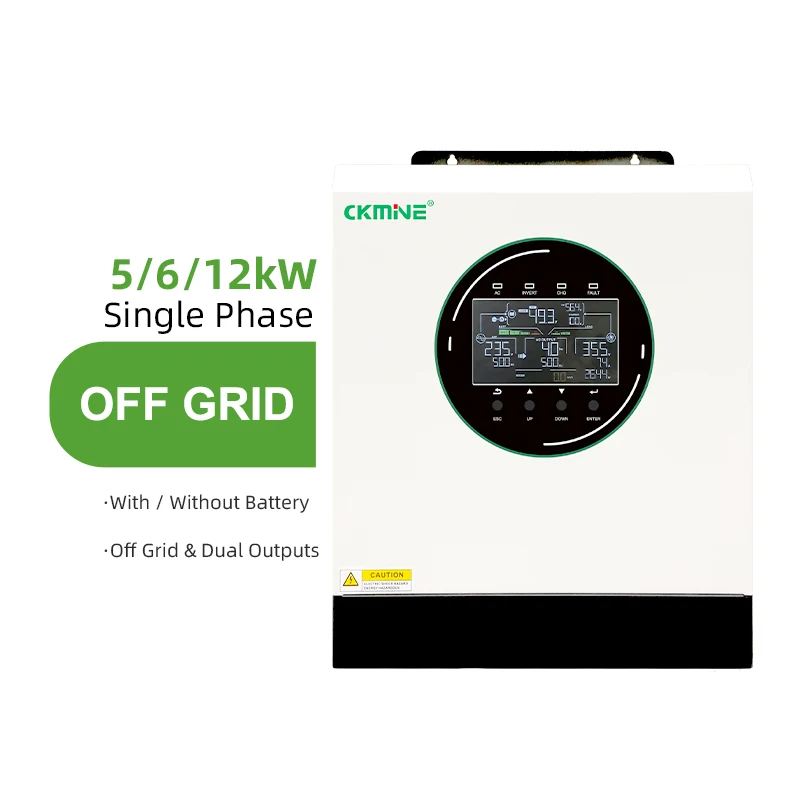 Edullinen CKMINE 5 kW:n, 6 kW:n ja 12 kW:n aurinkoinvertteri, 99,5 %:n hyötysuhde, 160 A:n MPPT-verkkoon liittymätön invertteri, tukku myynti epävakaille sähköverkoille