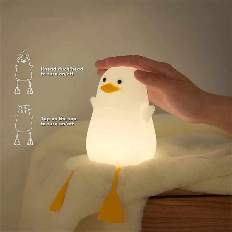 Usb Rechargeable Dimming Touch Lamp Sleeping Bedroom Cartoon Animal Children Gift Led Silicone Duck Night Light