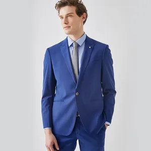 Two-Piece High Quality Sapphire Blue Men's Slim Haute Couture Single-Breasted Suit Jacket Direct Production from Supplier