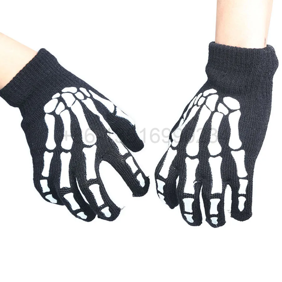 Handschuhe mit fluoreszierenden Skelett Fingern zu Halloween FM 