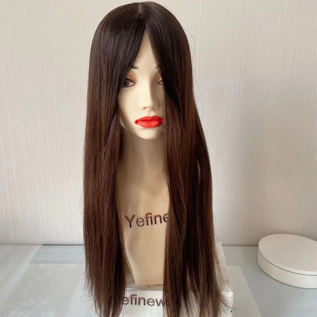 Yefinewig Stock Long 22-24inch Women Hair Topper Brazilian Remy Hair Natural Straight 130% Density Silk Base Closure Ash Blonde