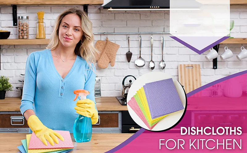 Custom Printed Reusable Kitchen Absorbent Dishcloth German Wood Pulp Cotton Eco-Friendly Extra Durable Cleaning Dishcloth