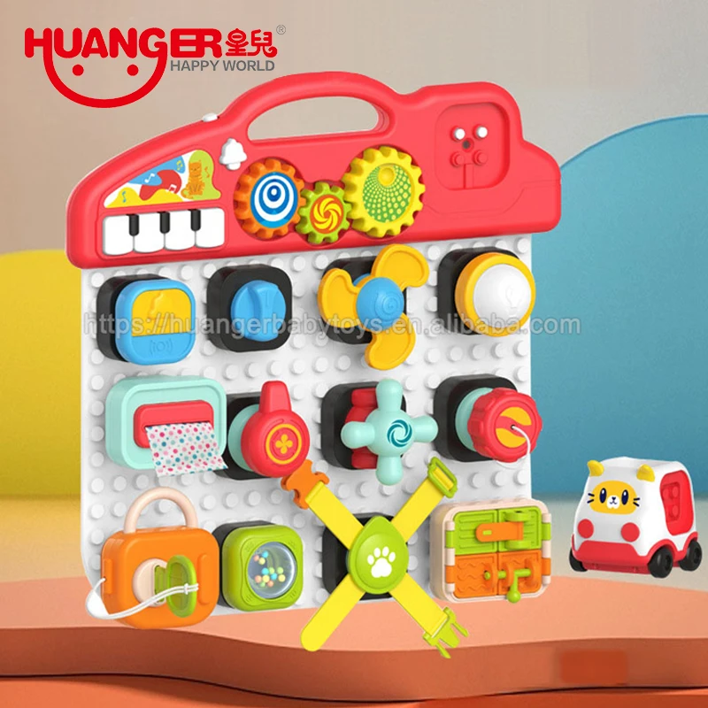 HUANGER Building Block Car Musical Busy Board Juegos Educativos Para  Aprendizaje De Nios 2024 Educational Toys for Kids Learning