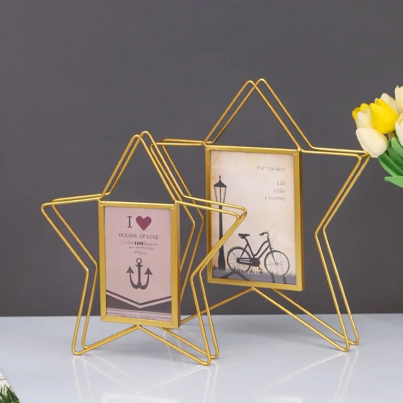 Desktop Creative Photo Frame Transparent Glass Metal Five-pointed Star Heart Shape Photo Frame Decoration