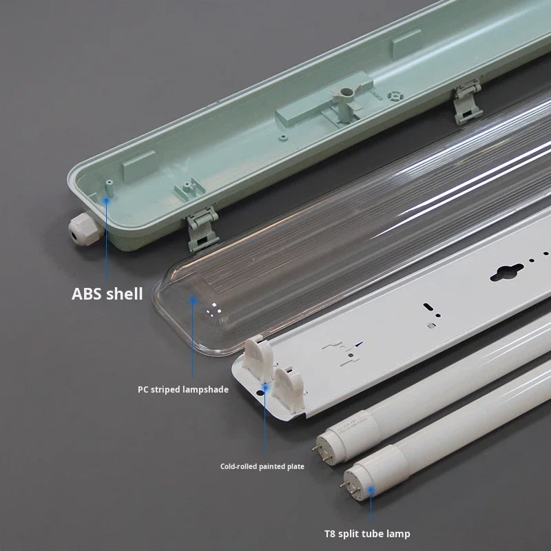 Fornitura in stock di luci tri-proof del produttore, modello economico, kit alloggiamento luce impermeabile IP65, tubo singolo/doppio da 1,2 m