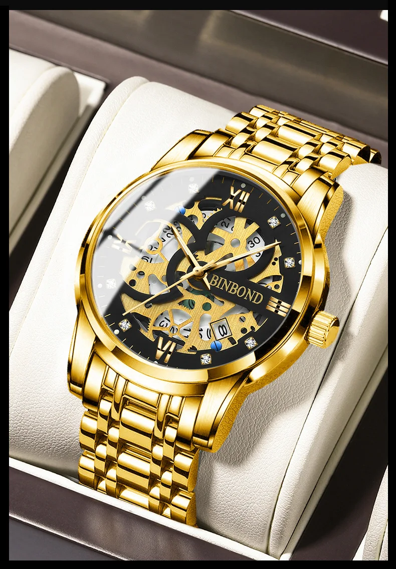 Binbond 6656 Popular Men's Quartz Watches 3ATM Waterproof Week Auto Date High Quality Watch Fashion Luminous Hands Wristwatches