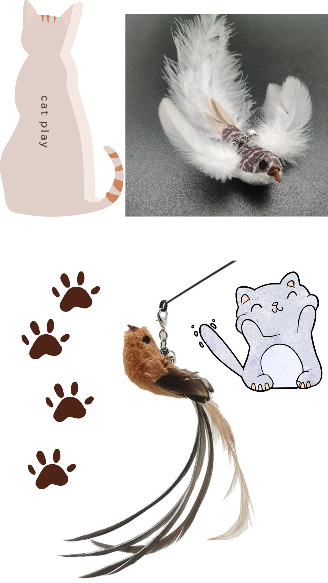 Bird cat toy styles and handle options