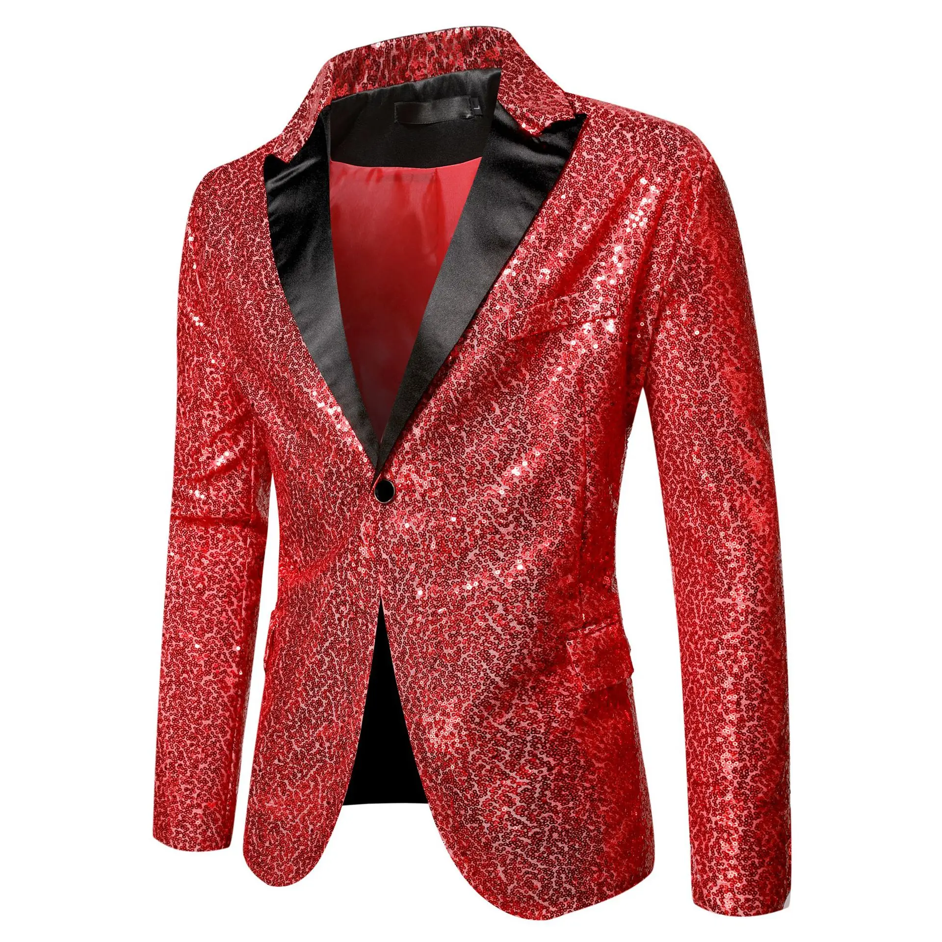 Men Glitters Suit Jackets Sequin Party Button Dance Bling Coats Wedding ...