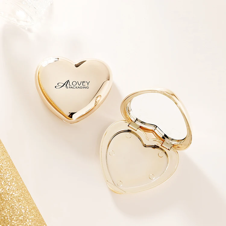 Cute Heart Shaped Compact Blush Packaging With Mirror Compact Powder case Gold