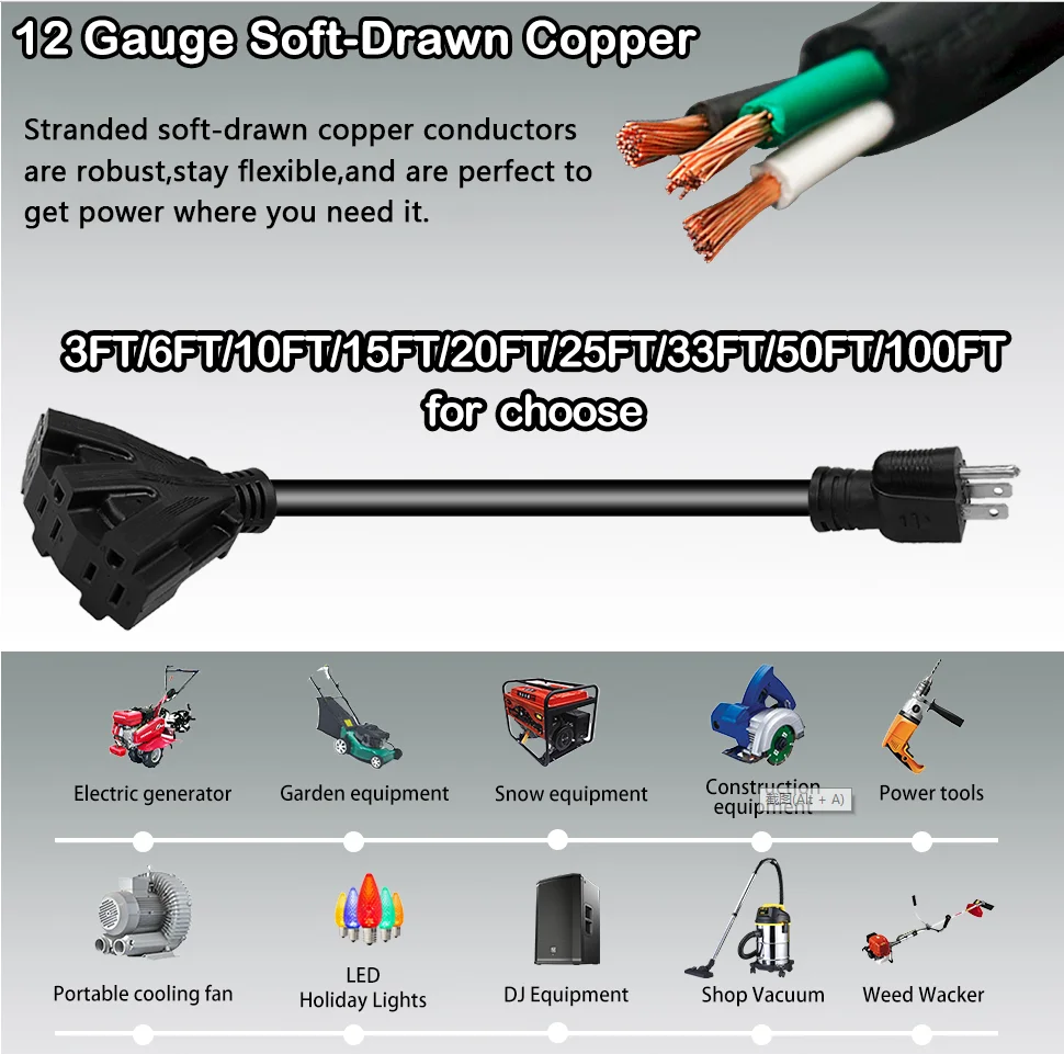 Outdoor Extension Cord Heavy Duty 3 Outlet Sjtw Indoor Outdoor Three