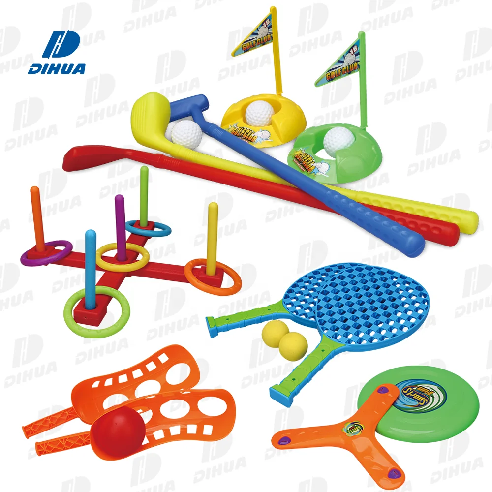 Sports & Fun - 6 in 1 Outdoor Sports Toy Set for Kids Family Fun Tennis Golf Flying Disc Boomerang Cross Collar Catch Ball Game