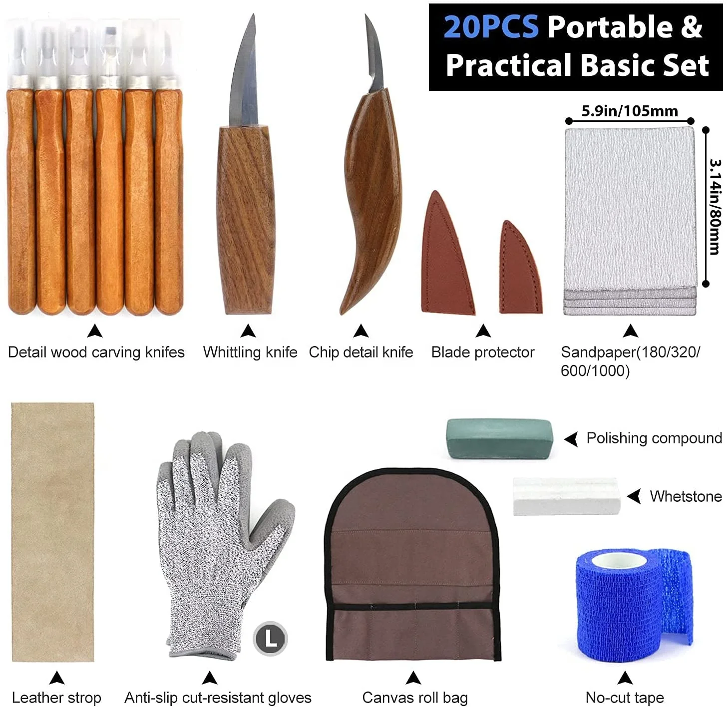 Wood Carving Tools Knife Set 20PCS DIY Wood Carving Kit for