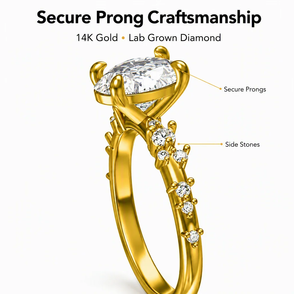 14K Gold Oval Cut Lab Grown Diamond Ring Oval Round Lab Created Diamond Engagement Ring Lab Diamond Rings for Women