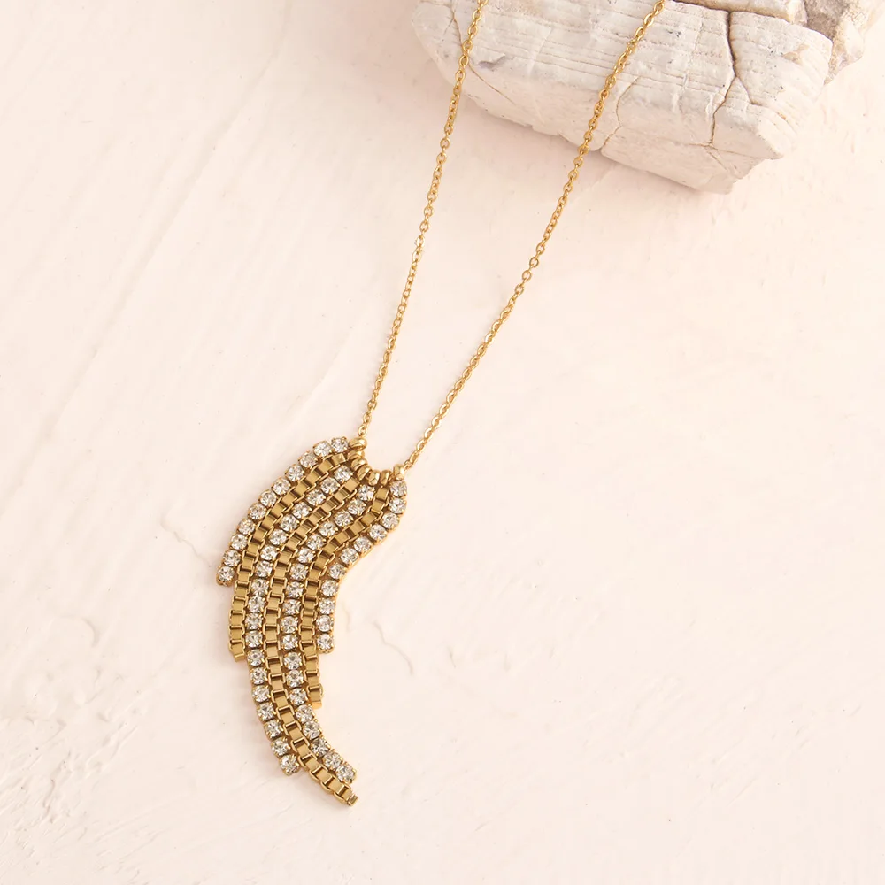 18K Gold Tassel Zircon Charm Necklace