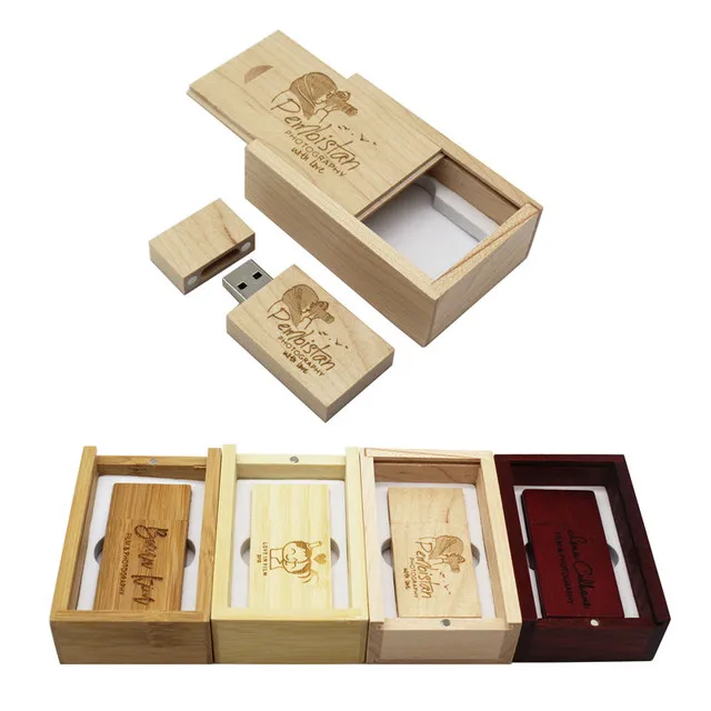 Деревянный Usb флеш-накопитель с коробкой, 4 ГБ, 8 ГБ, 16 ГБ, 32 ГБ, 64 ГБ, 128 ГБ