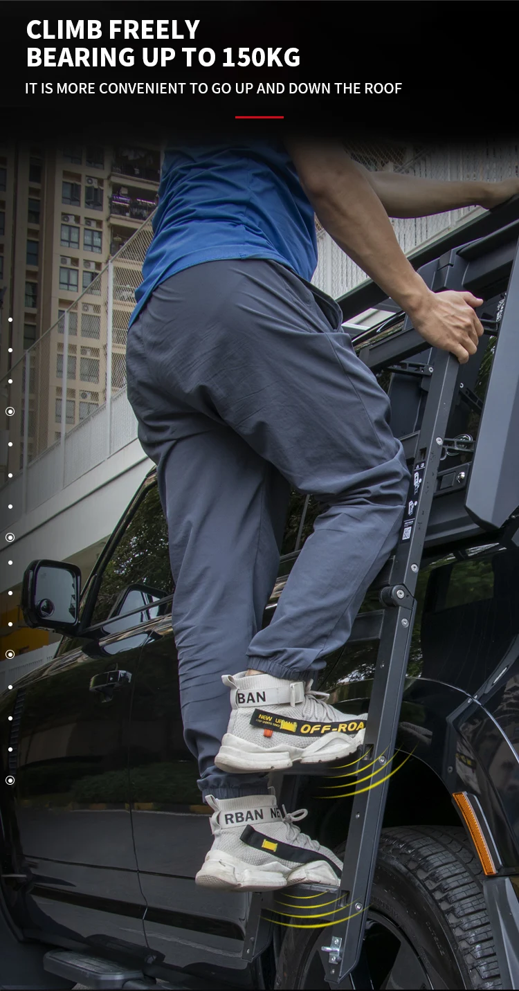 Foldable Side Door Ladder Aluminum Alloy Deployable Side Window Ladder for Land Rover Defender 90 110 Roof Side Ladder factory