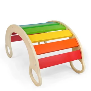 Children Wood Rainbow Color Rocker Board for Toddlers Balance Board Rocking Seesaw Fun Toys Baby Bouncer Swinging Chair for Kids
