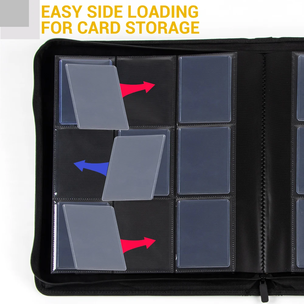 Custom PU Leather 4/9 Pockets Trading Card Binder with Zipper Closure -  Ideal TCG Toploader for Organizing Cards