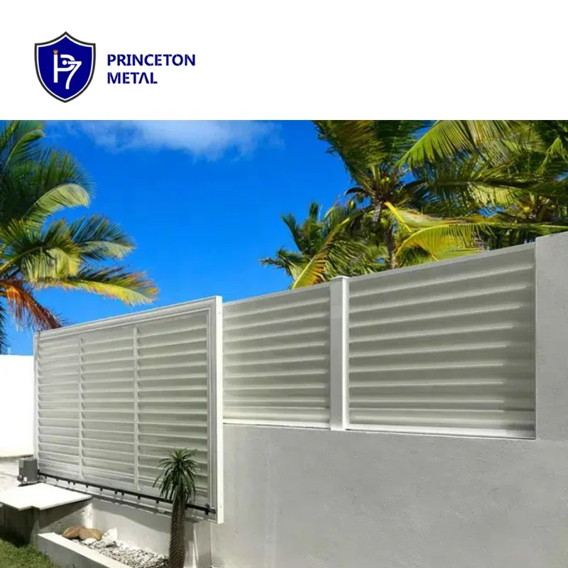 Modern Aluminium Louver Privacy Fence with Ventilated Panels 3D Modeling Service Pressure Treated Nature Wood Type
