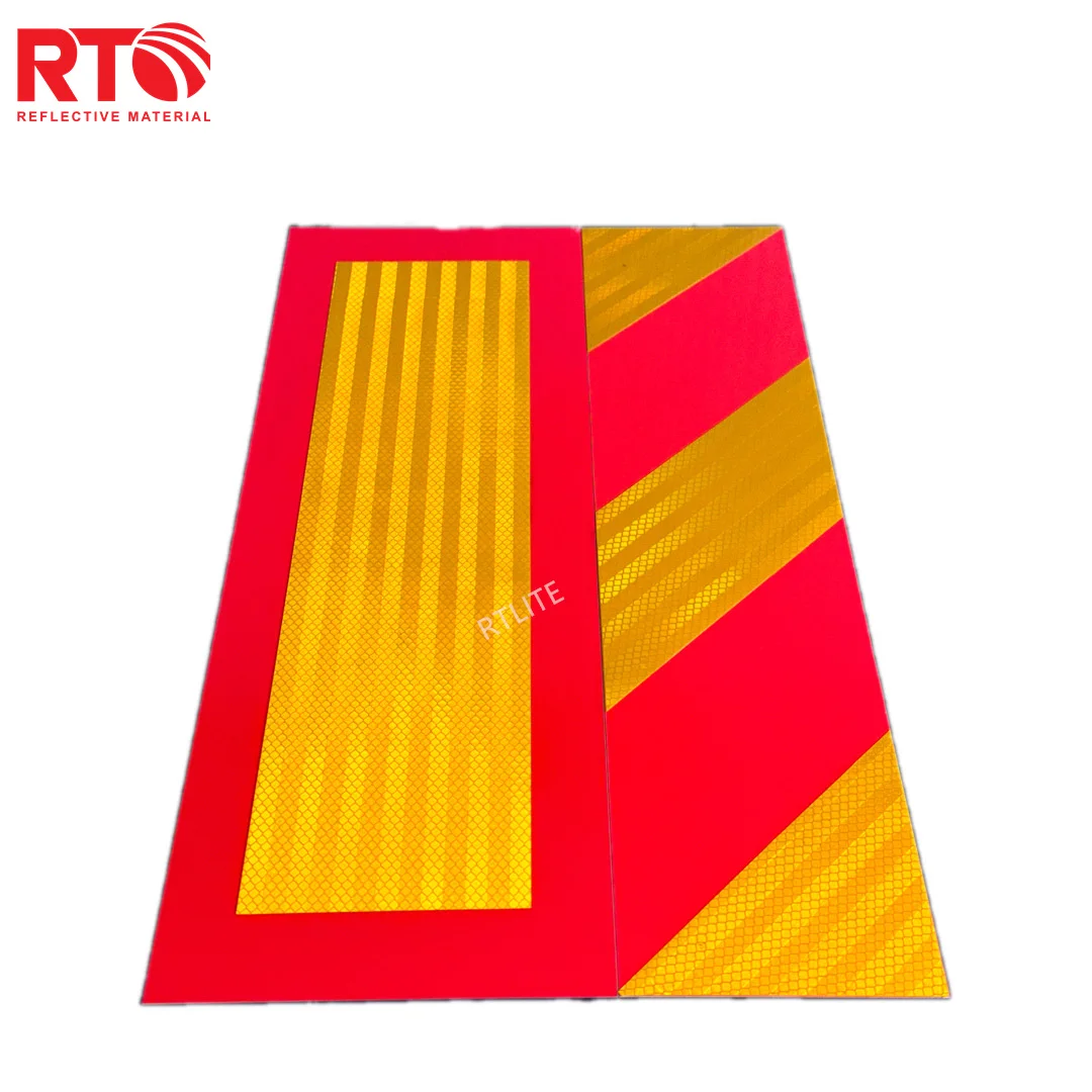 5 Years Acrylic 195mmx565mm Red Yellow Prismatic Vehicle Rear Marking Twill Stripe Safety Car Reflective Sticker supplier