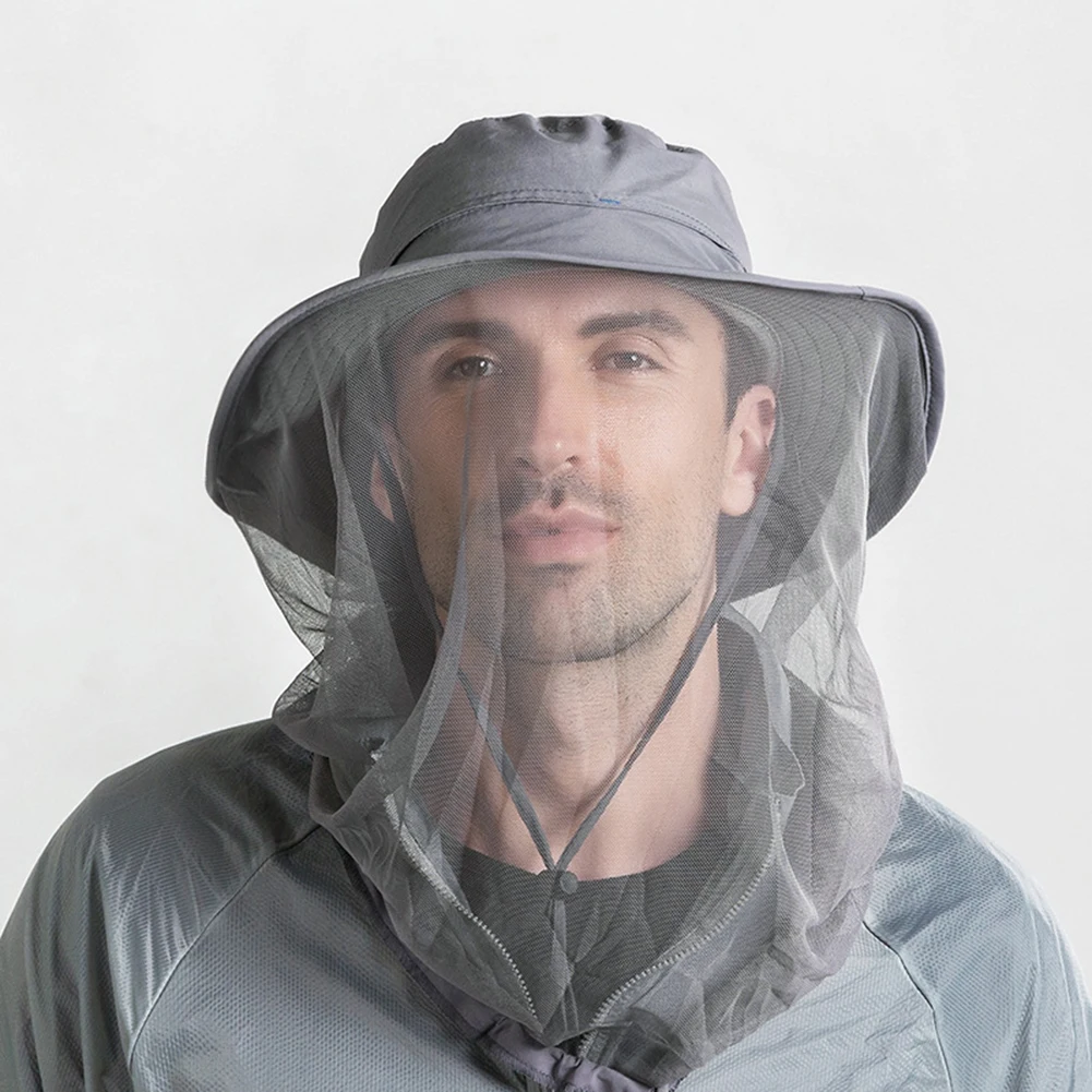 Outdoor Women Men Anti Bug Bee Mosquito Hat Head Net Sun Protection Bucket Cap Fishing Hat  Mosquito Hat Head Net Sun Protection