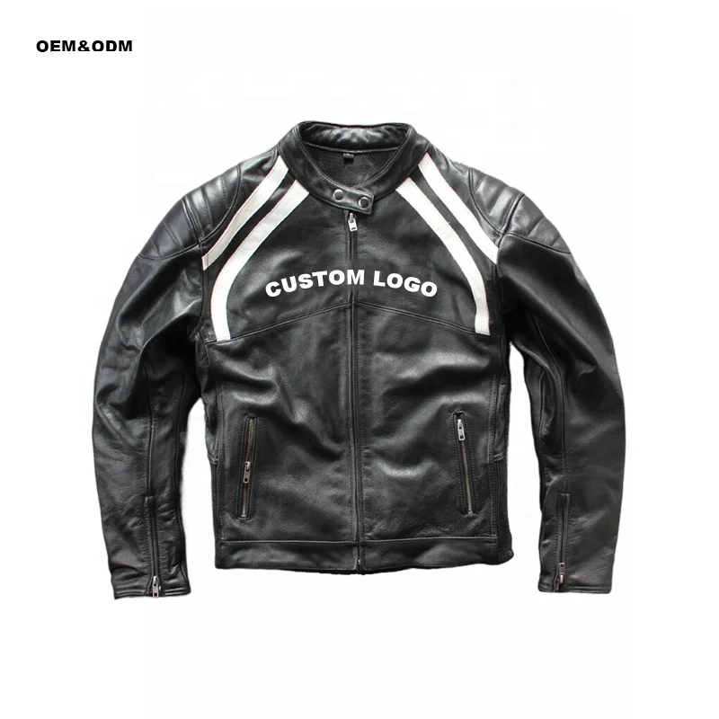 High Quality Men's Moto Racing Faux Leather Jacket Waterproof Zipper Closure Embroidered Stand Collar Casual Style for Autumn