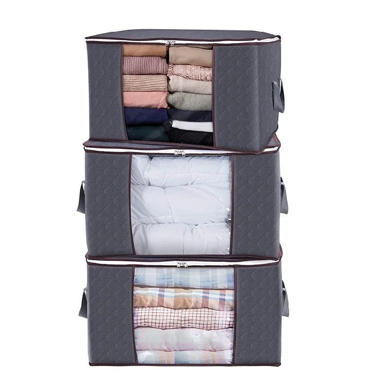 Bag Quilt Fabric Box With Zippers Clothes Organizer Comforter Pack Of 2
