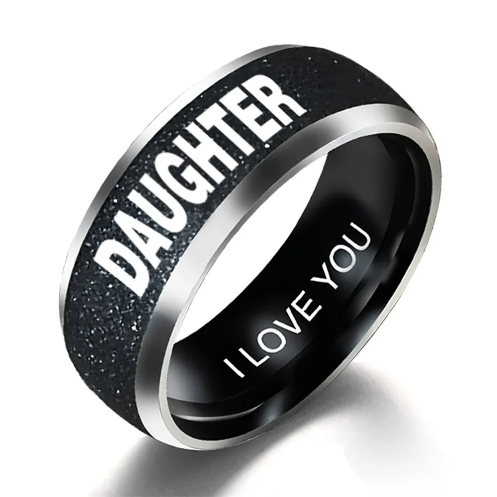 Go Party Mother's Day and Fathers Day Gift Matte Stainless Steel Jewelry Engrave Letters DAD MOM SON DAUGHTER Family Rings