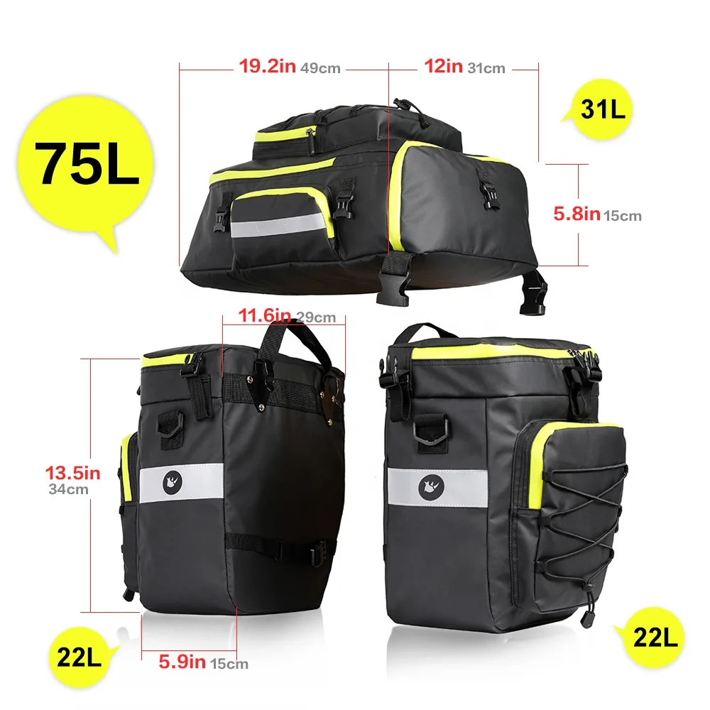 Rhinowalk 3 in 1 Multifunctional Cycling Bicycle Pannier Bag Bike 65L Waterproof Bicycle Cargo Bag