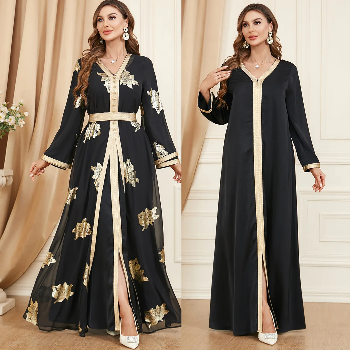 Flygo Muslim Abaya For Women - Maxi Long Dress With Bat Sleeves, Plus Size Caftan, Brown