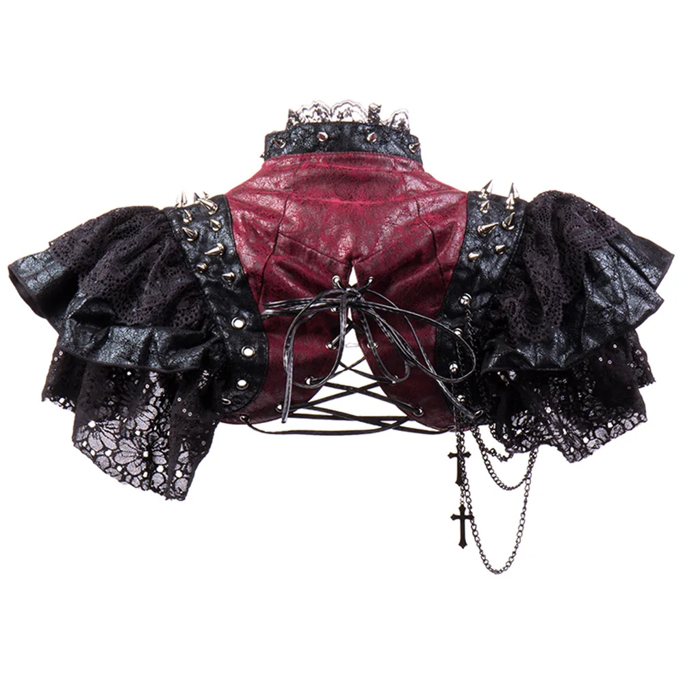 Хэллоуин кружево заклепки панк шаль Косплей ретро кожаная цепочка сценический костюм