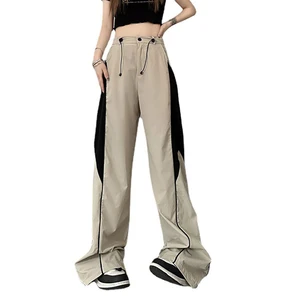 Custom Women's Loose Color Contrast Stitching Straight Wide Leg Pants